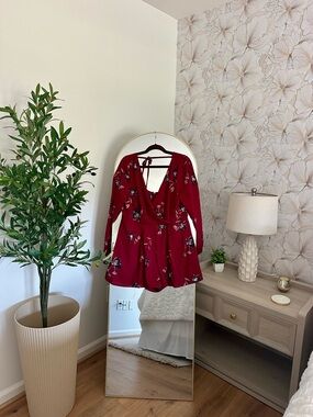 Trixxi Burgundy Floral Long-Sleeve Romper